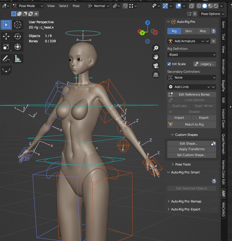 Blender Auto-Rig Pro (ARP)插件 Get Selected Objects 操作截圖