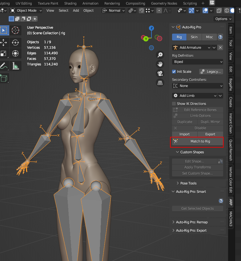 Blender Auto-Rig Pro (ARP)插件 Get Selected Objects 操作截圖
