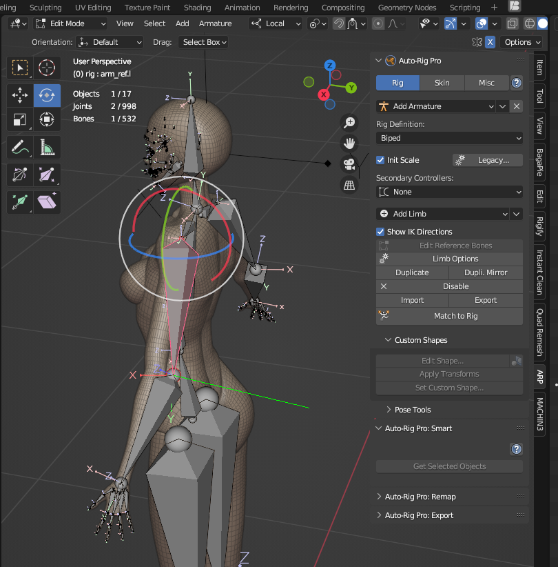 Blender Auto-Rig Pro (ARP)插件 Get Selected Objects 操作截圖